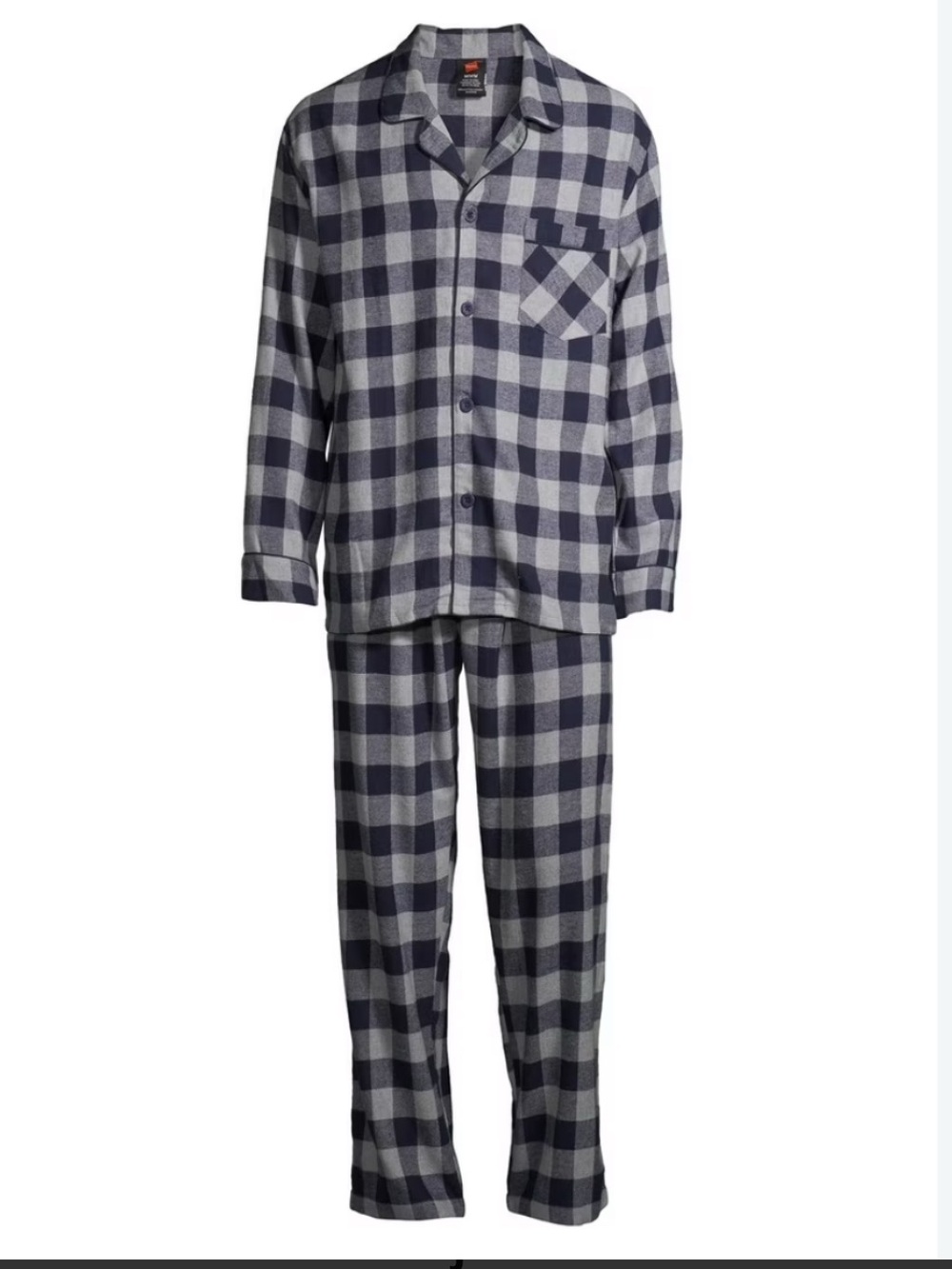 Hanes Navy and Gray Plaid Mens Pajama Set size small